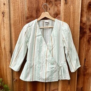 🌿 Cotton Pastel Mint Green Stripe Faux Wrap Top 🌿